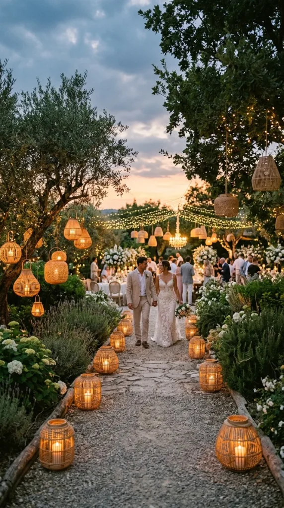 Add Woven Lanterns Along Pathways