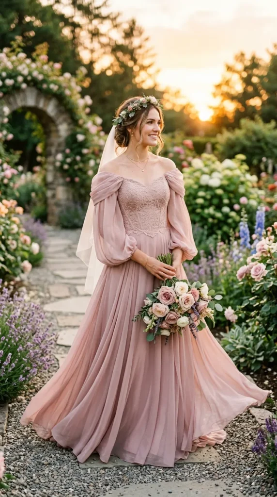 Basque Waist with Off-Shoulder Sleeves