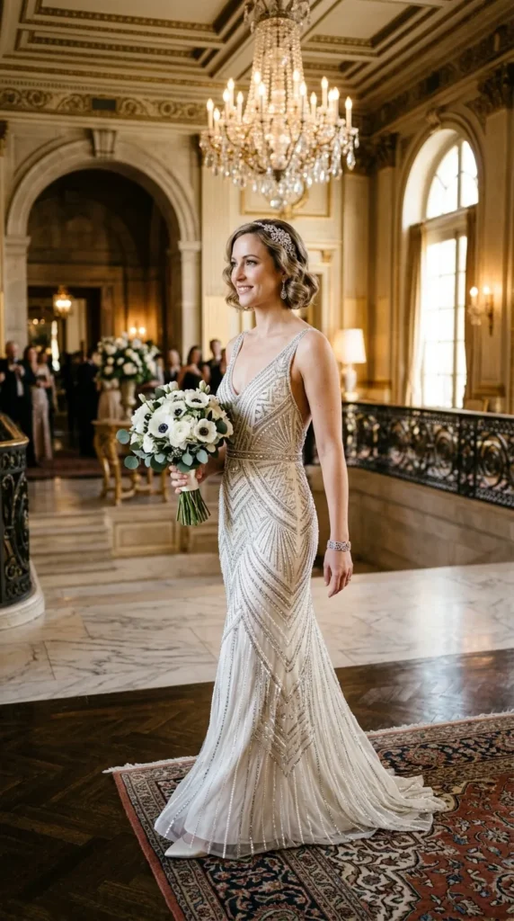 Beaded Art Deco Column Wedding Dress