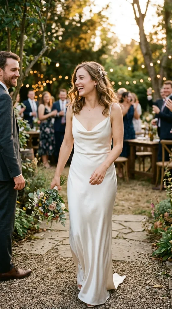 Bias-Cut Satin Slip Wedding Dress