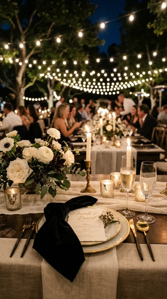 Black Velvet Napkins with Candlelit Summer Tables