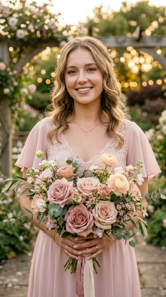 Blush Dresses with Soft Pink Garden Roses