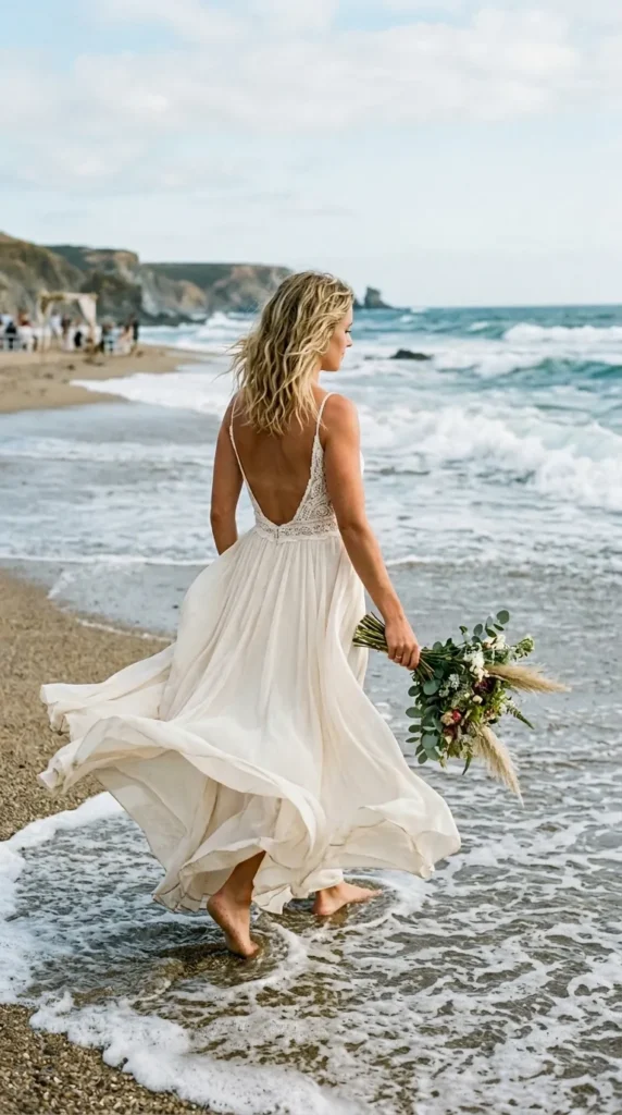 Boho Beach Wedding Dress with Open Back