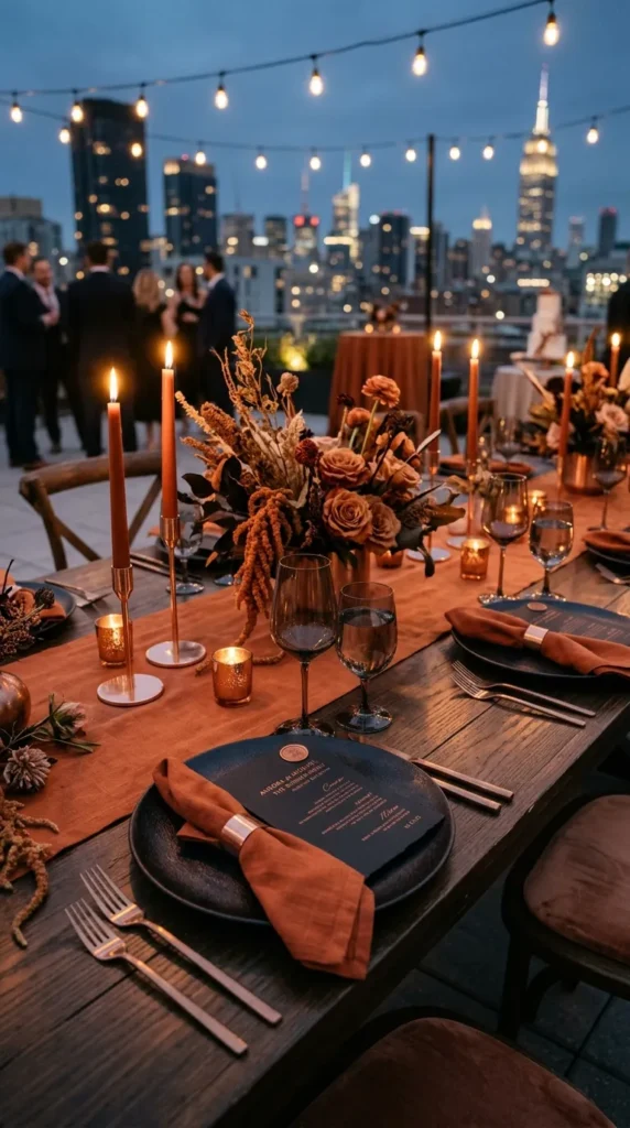 Burnt Orange and Black Modern Contrast Tablescape