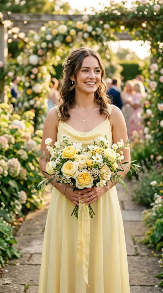 Butter Yellow Dresses with Cream and Pale Yellow Blooms