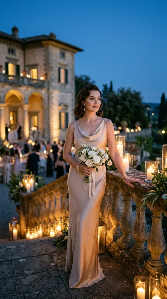 Champagne Dresses with Soft Cowl Necklines