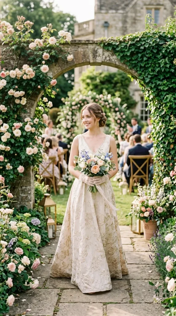Champagne Floral Jacquard Dresses
