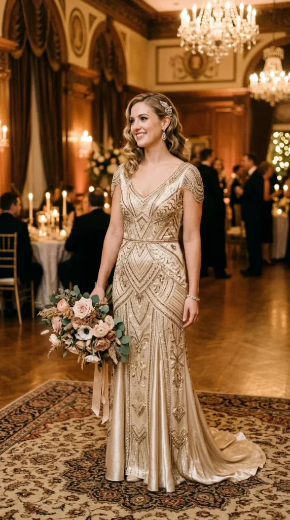 Champagne Gold Art Deco Bridal Gown