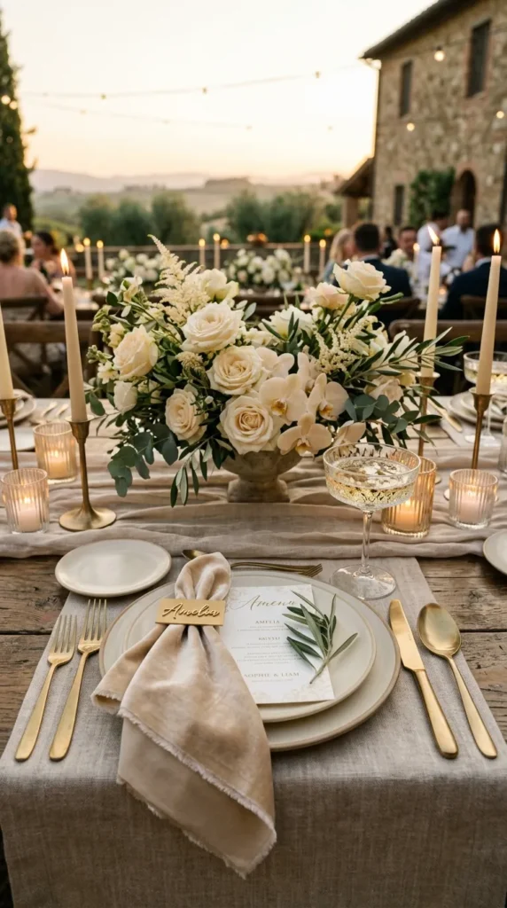 Champagne Velvet Napkins with Gold Flatware