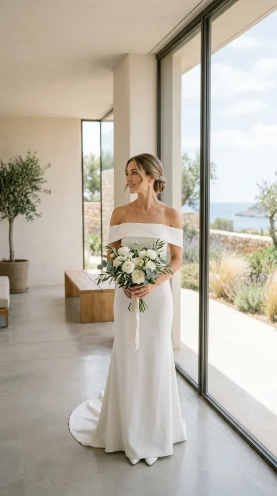 Chic Off-Shoulder Crepe Gown