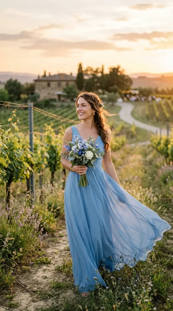 Chiffon Bluebell Dresses with Romantic Movement