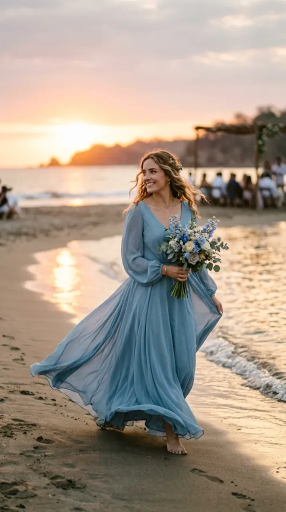 Chiffon Long-Sleeve Flowing Gown