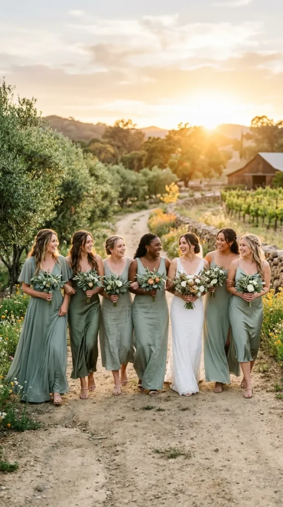 Choose Soft Sage Bridesmaid Dresses in Mixed Fabrics