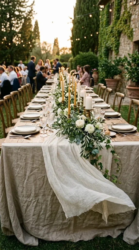 Combine Greenery with Flowing Linen Textures