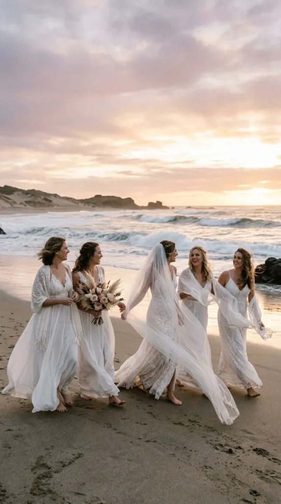 Coordinated White Ensembles with Statement Veils or Shawls