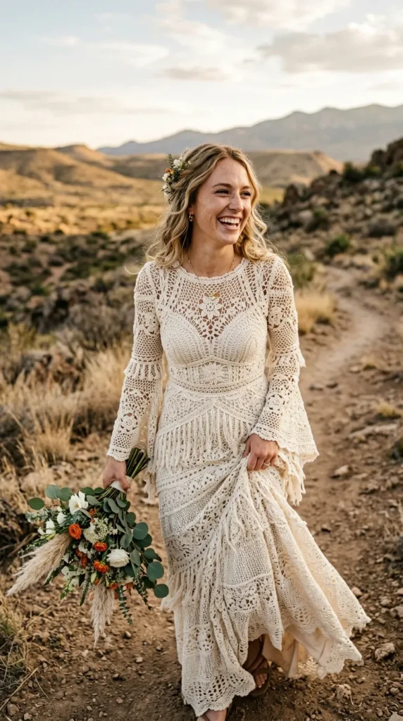 rochet Lace Boho Wedding Dress