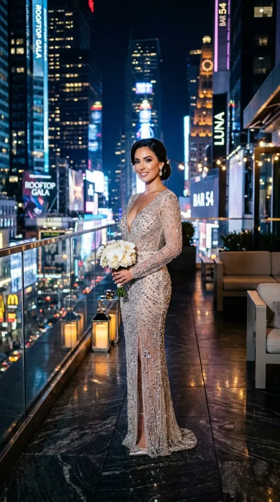 Crystal-Embellished Sheer Column Dress