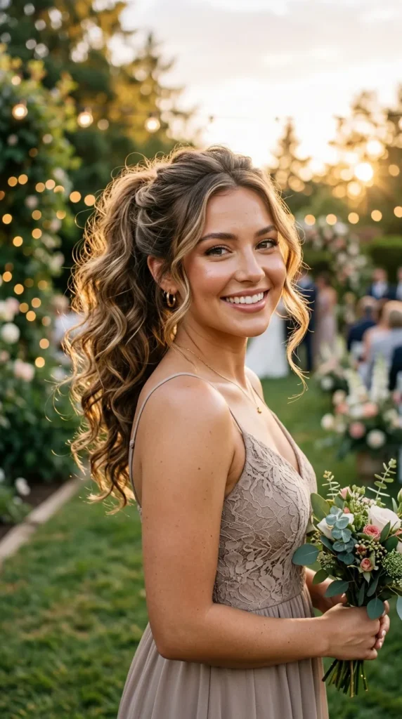 Curled Ponytails with Face-Framing Tendrils