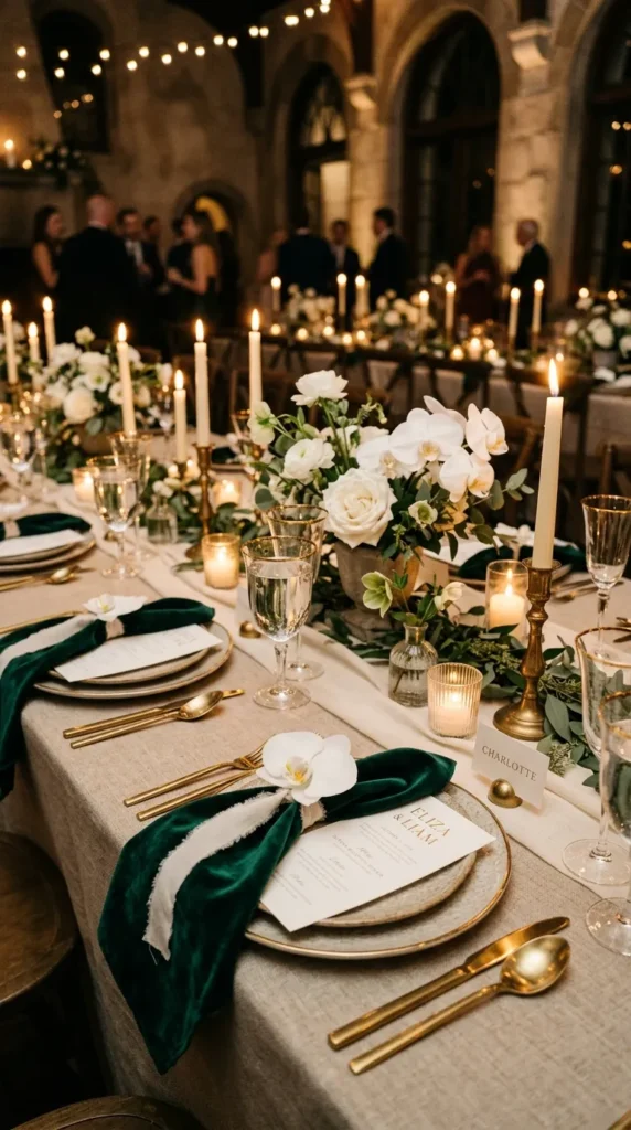 Deep Emerald Velvet with Minimal White Florals