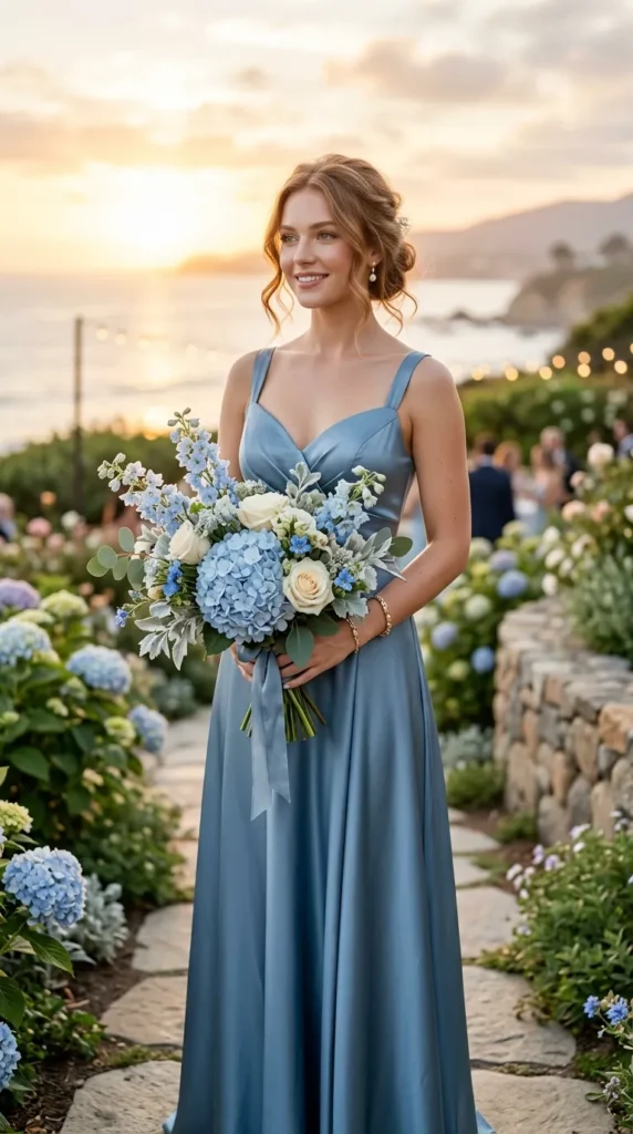 Dusty Blue Dresses with Powder Blue Florals
