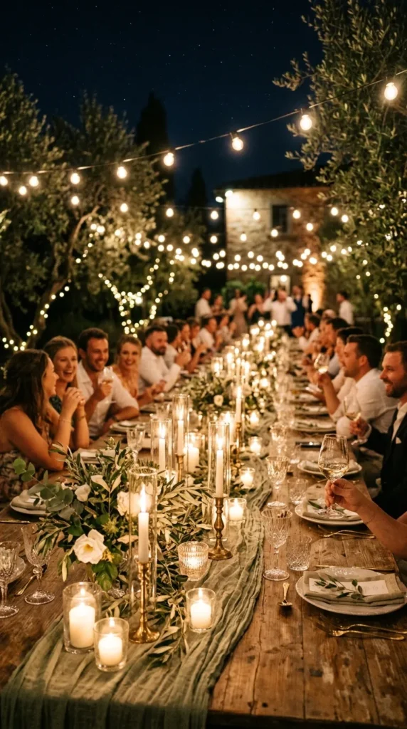 End the Evening with a Candlelit Outdoor Dinner Atmosphere