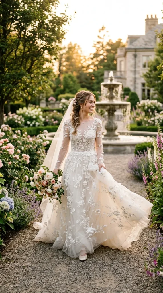 Floral Appliqué Tulle Ball Gown