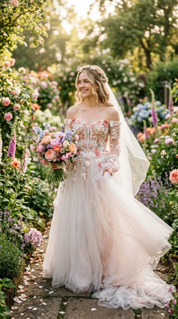 Floral Corset Tulle Wedding Dress