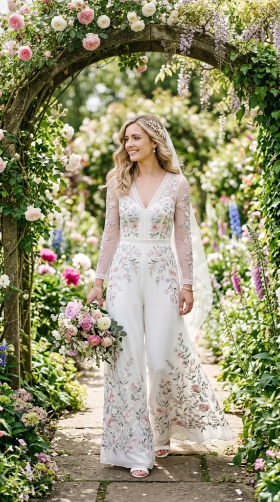 Floral Embroidered Bridal Jumpsuit