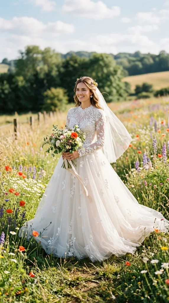 Floral Embroidered Lace Ball Gown