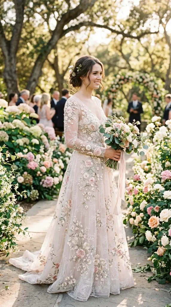 Floral Embroidered Long-Sleeve Dress
