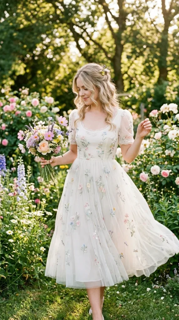 Floral Midi Wedding Dress