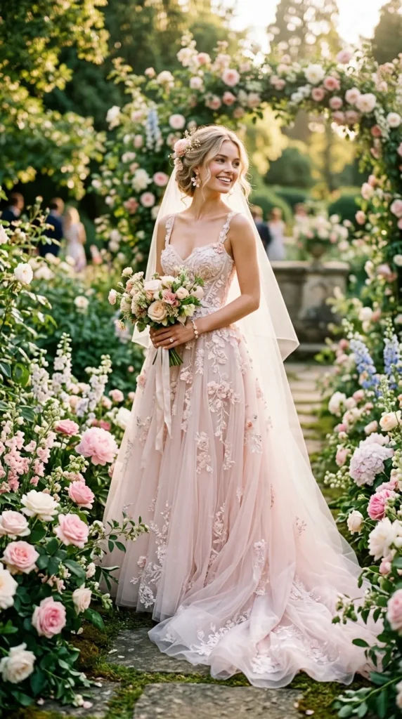 Floral Pink Embroidered Barbie Gown