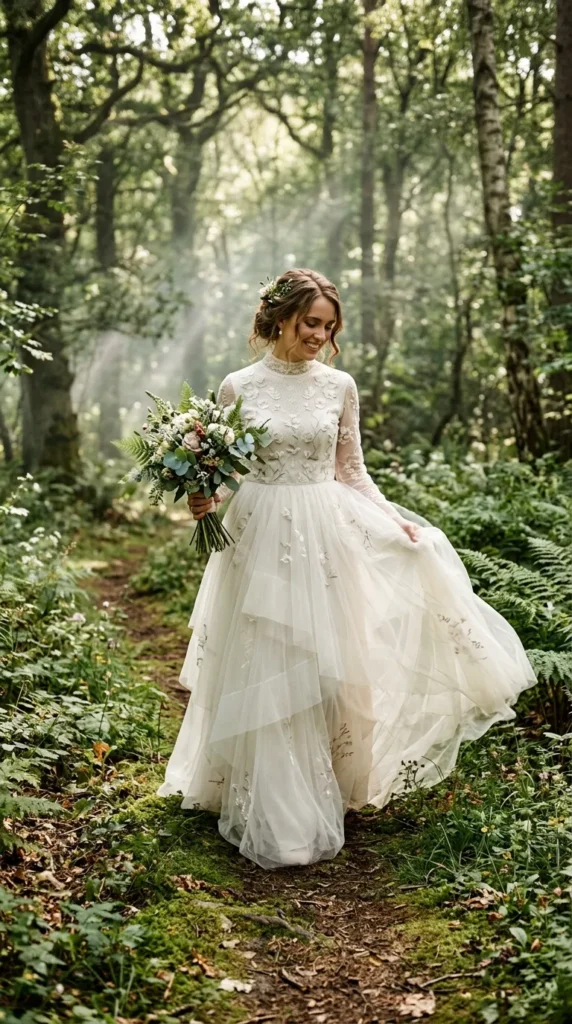 Floral Tulle Layered Wedding Dress