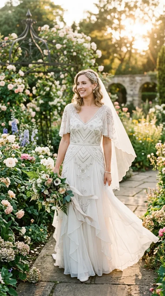 Flowing Chiffon Art Deco Wedding Dress