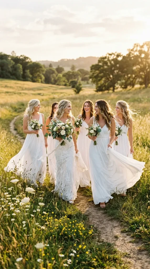 Flowing White Bridesmaid Dresses in Chiffon