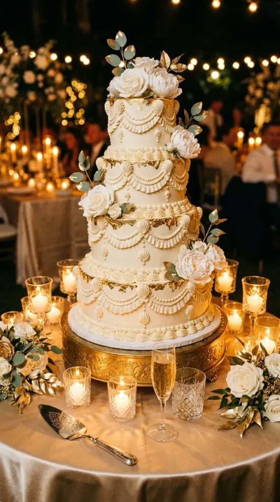 Gold-Accented Lambeth Cakes Under Candlelight