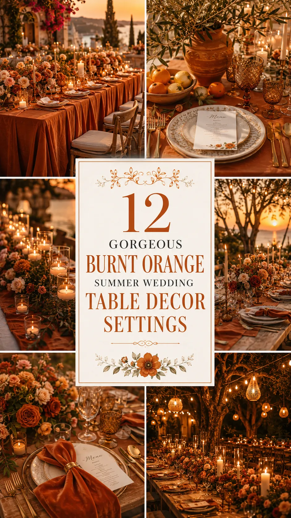 Gorgeous Burnt Orange Summer Wedding Table Decor Settings