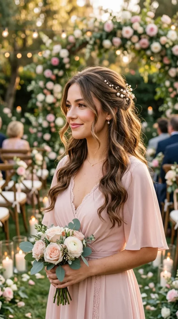 Half-Up Wavy Hairstyles with Face-Framing Pieces