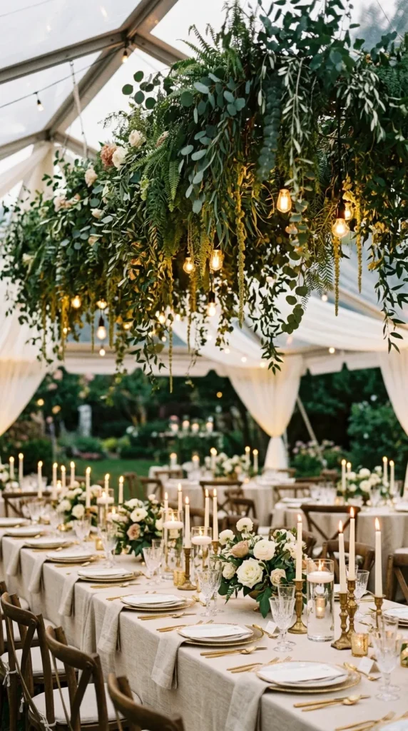 Hang Greenery Installations Above Reception Tables