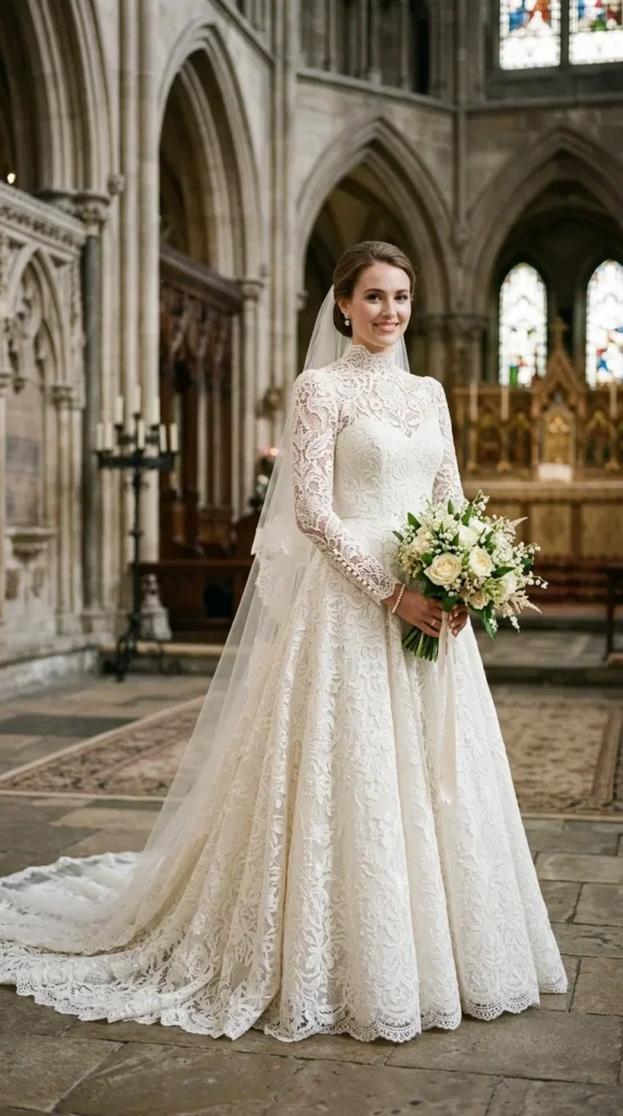 High-Neck Guipure Lace Dress