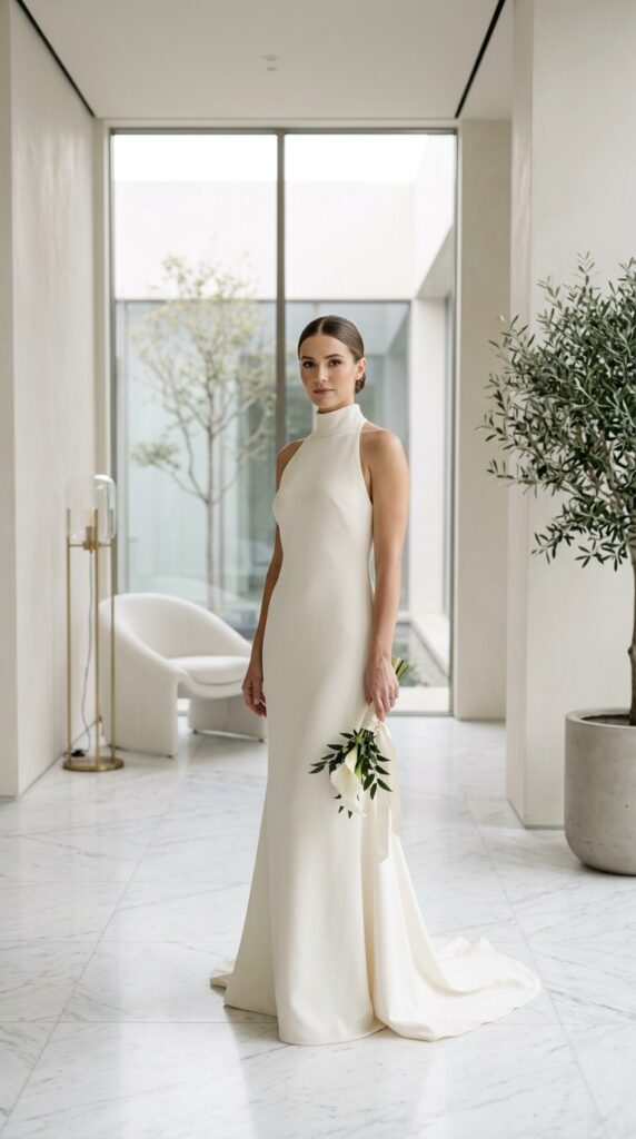 High-Neck Sleek Bridal Dress