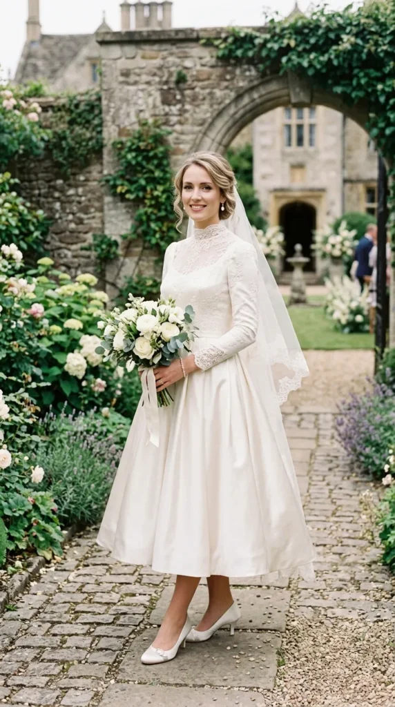 High-Neck Tea-Length Dress