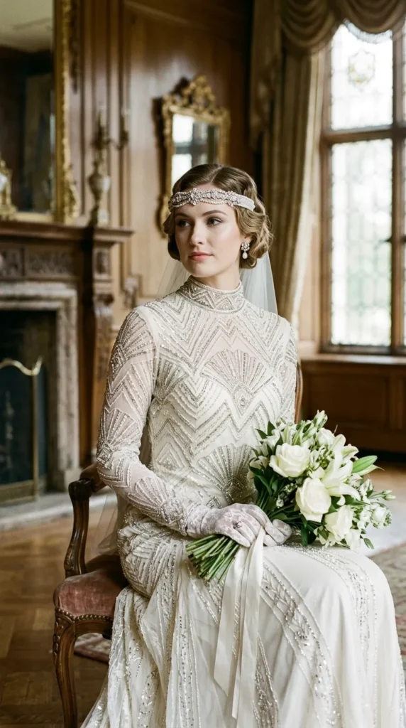 High-Neck Vintage Art Deco Dress