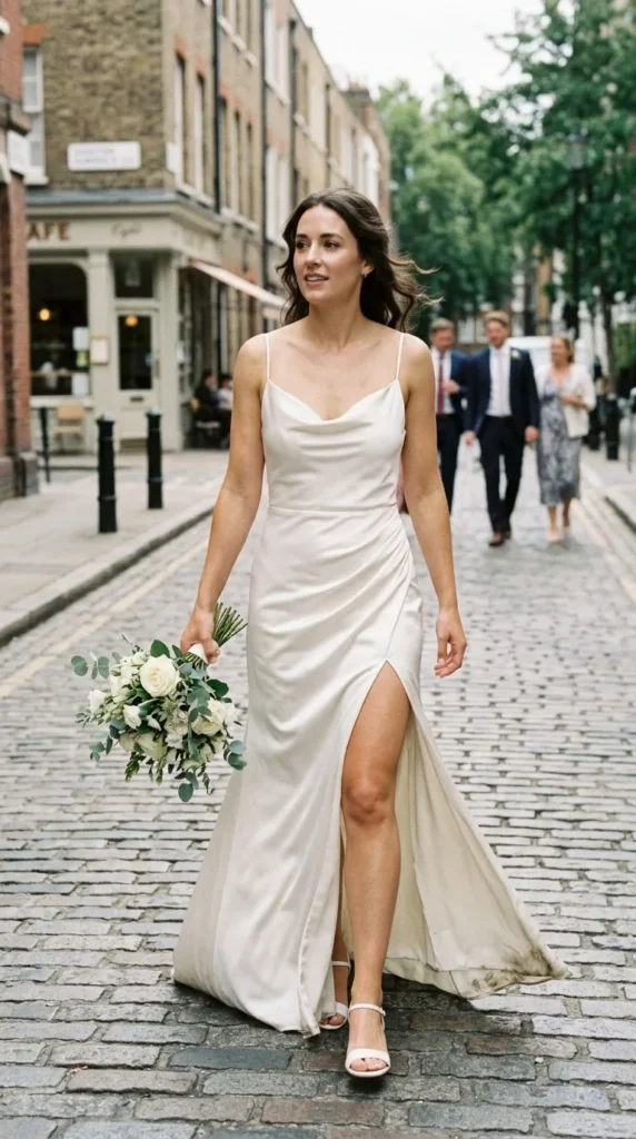 High-Slit Satin Bridal Dress