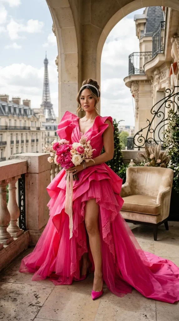 Hot Pink Statement Wedding Dress