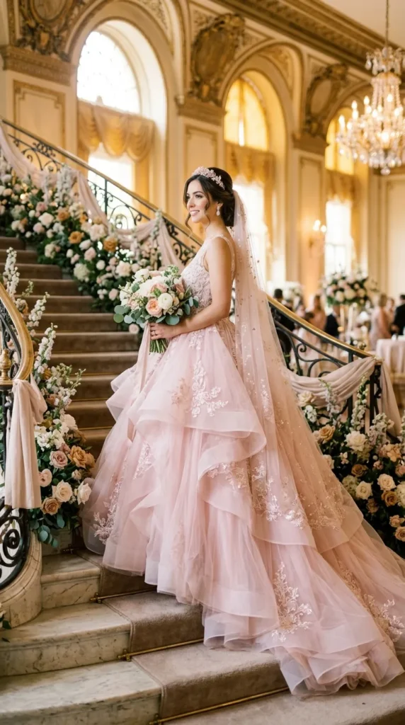 Layered Tulle Pink Ball Gown