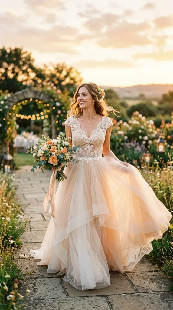 Layered Tulle and Guipure Lace Gown