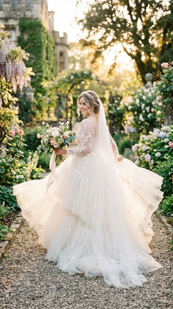 Lightweight Tulle Sleeve Ball Gown
