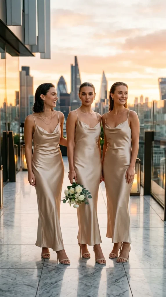 Liquid Satin Champagne Slip Dresses