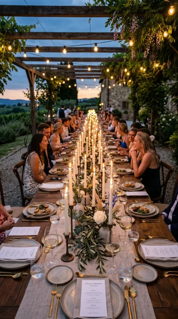 Long Candlelit Tables Instead of Heavy Centerpieces